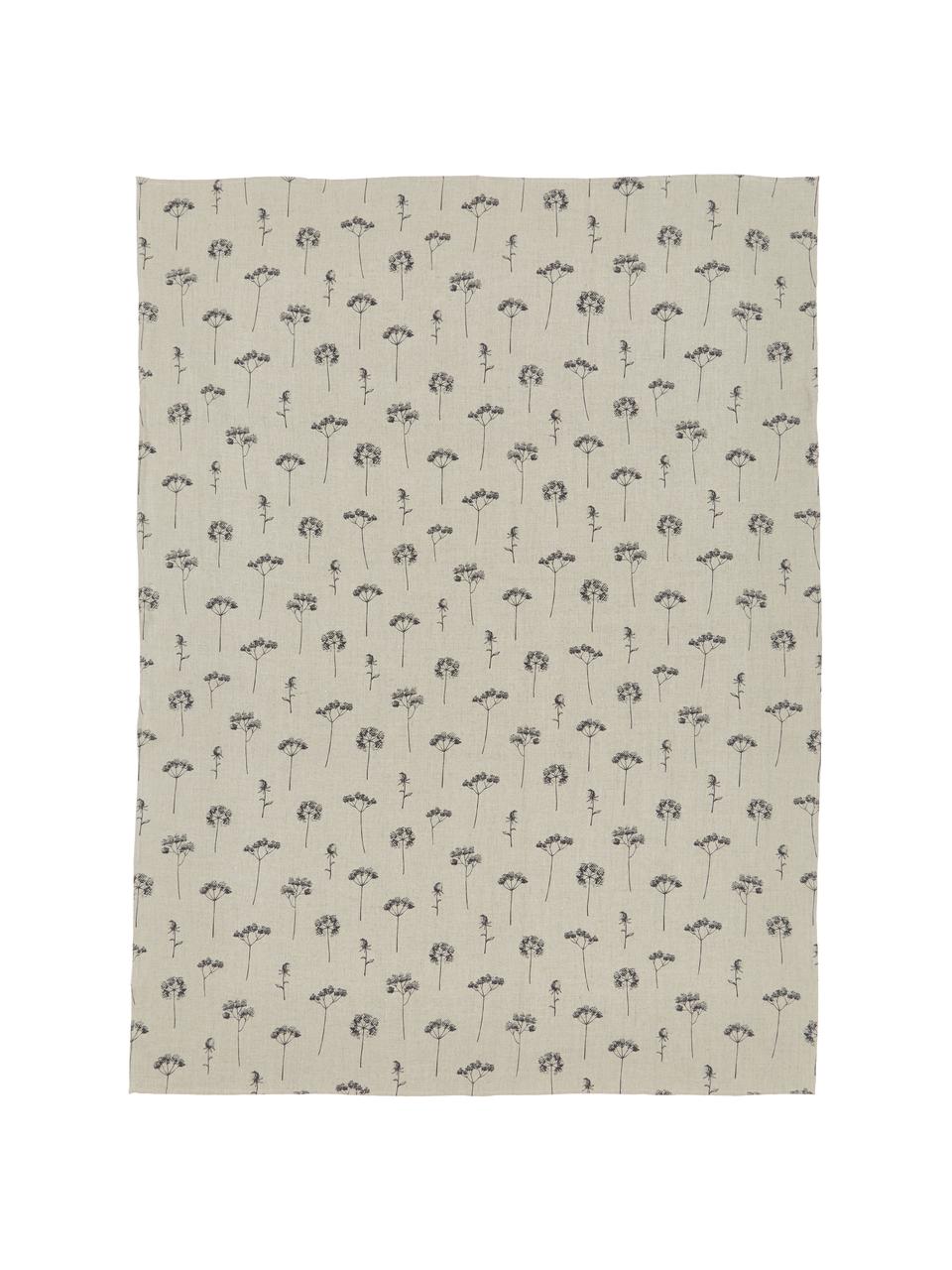 Katoenen tafelkleed Leaf met bloemen motief, 100% katoen, Beige, zwart, Voor 4 - 6 personen (B 145 x L 200 cm)