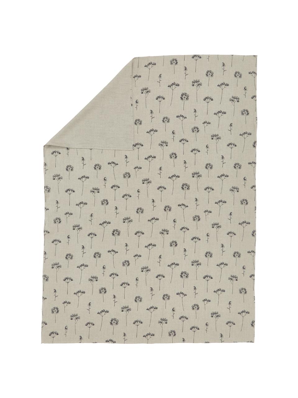 Katoenen tafelkleed Leaf met bloemen motief, 100% katoen, Beige, zwart, Voor 4 - 6 personen (B 145 x L 200 cm)