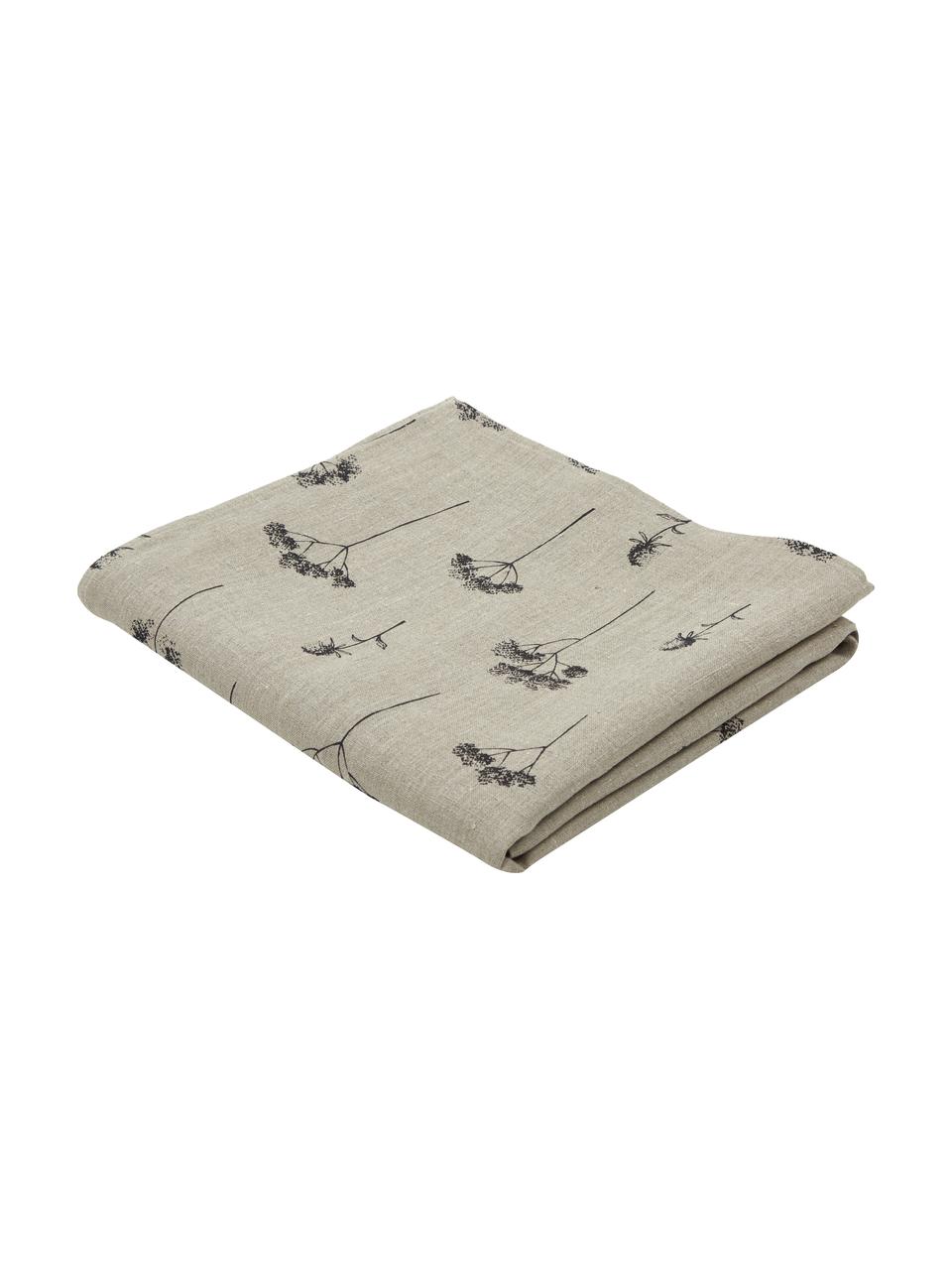 Katoenen tafelkleed Leaf met bloemen motief, 100% katoen, Beige, zwart, Voor 4 - 6 personen (B 145 x L 200 cm)