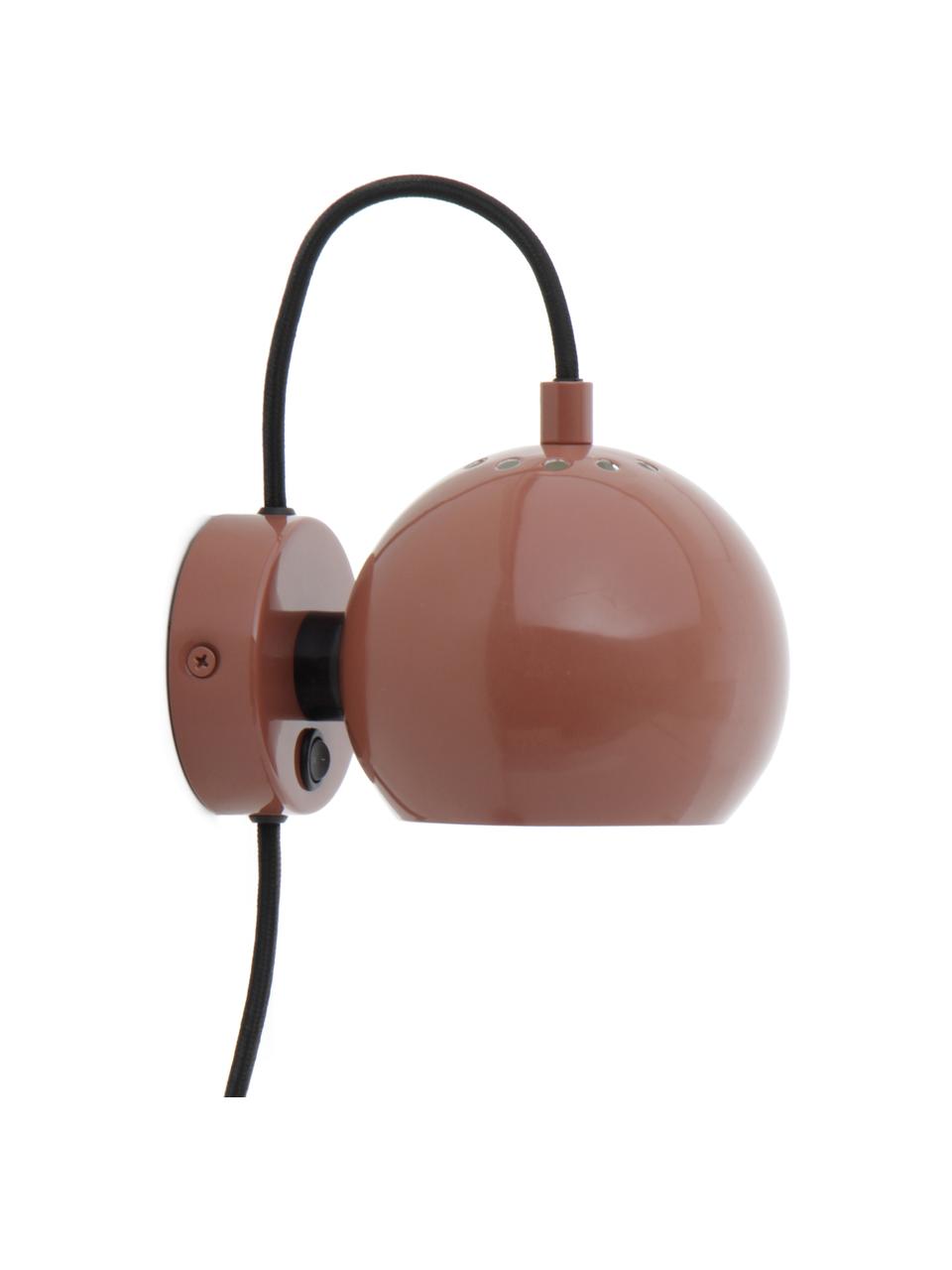 Design bolvormige wandlamp Ball, Lampenkap: gecoat metaal, Roodbruin, B 16 x H 12 cm