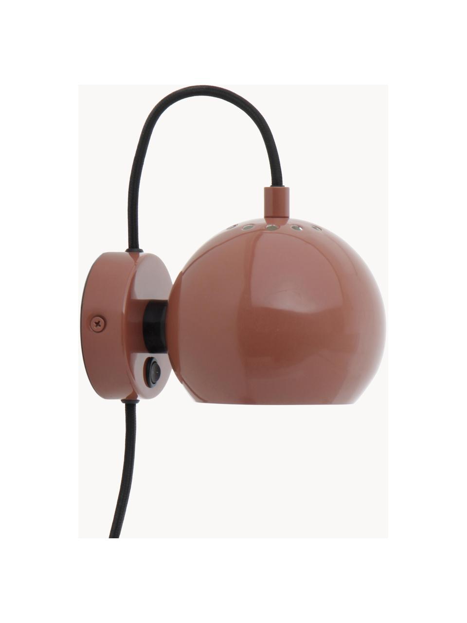 Design bolvormige wandlamp Ball, Lampenkap: gecoat metaal, Roodbruin, B 16 x H 12 cm