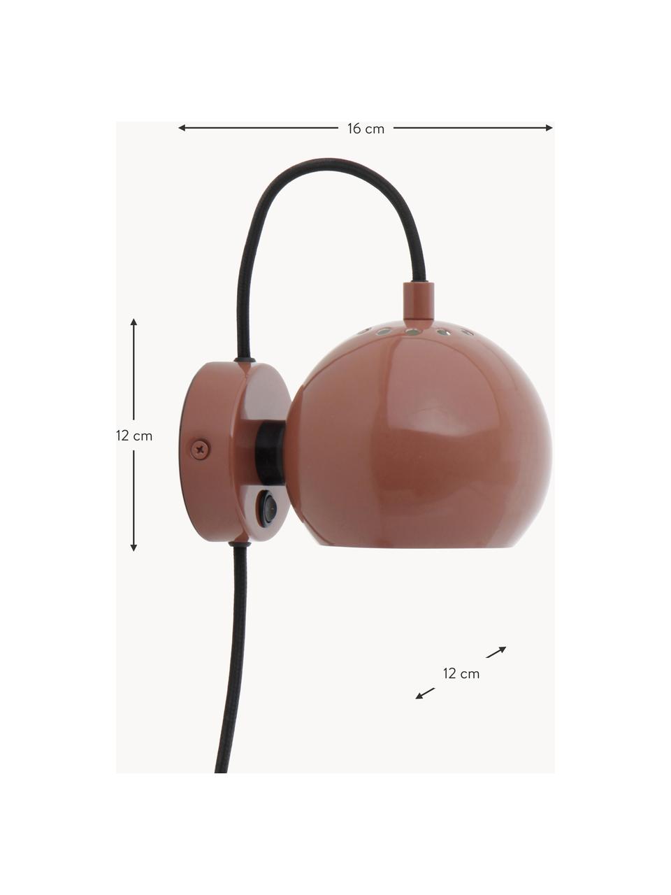 Design Kugel-Wandleuchte Ball, Lampenschirm: Metall, beschichtet, Rostrot, B 16 x H 12 cm