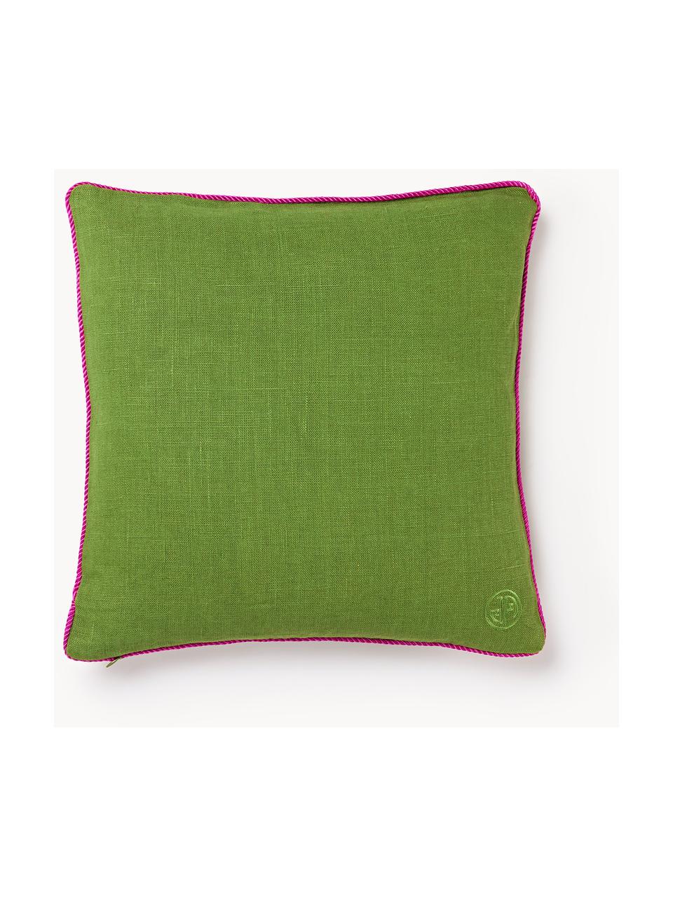 Lněný dekorativní polštář Pompidou, Zelená, růžová, Š 45 cm, D 45 cm