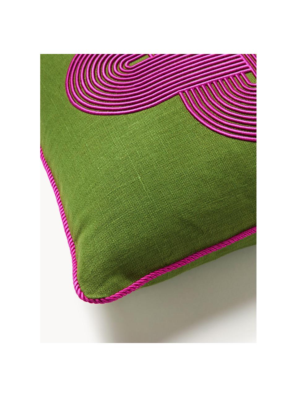 Lněný dekorativní polštář Pompidou, Zelená, růžová, Š 45 cm, D 45 cm