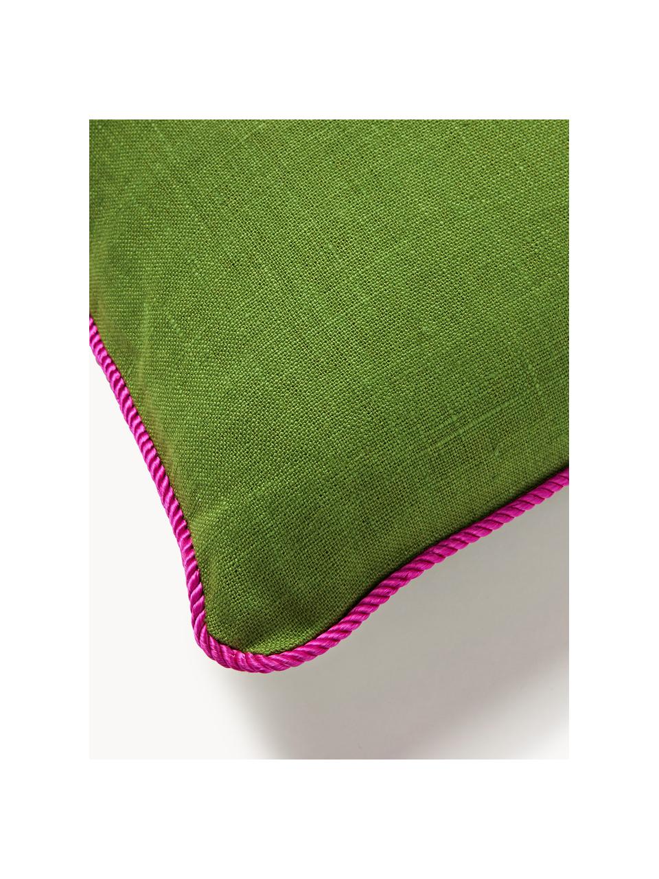 Cuscino decorativo in lino Pompidou, Rivestimento: 100% lino, Decorazione: raso (100 % cotone), Verde, rosa, Larg. 45 x Lung. 45 cm