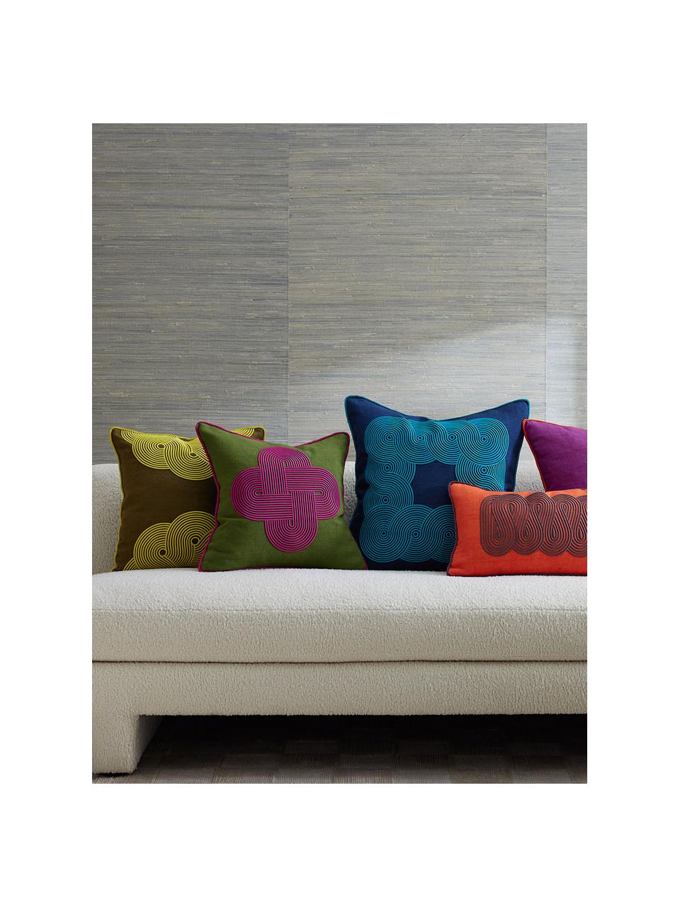 Cuscino decorativo in lino Pompidou, Rivestimento: 100% lino, Decorazione: raso (100 % cotone), Verde, rosa, Larg. 45 x Lung. 45 cm