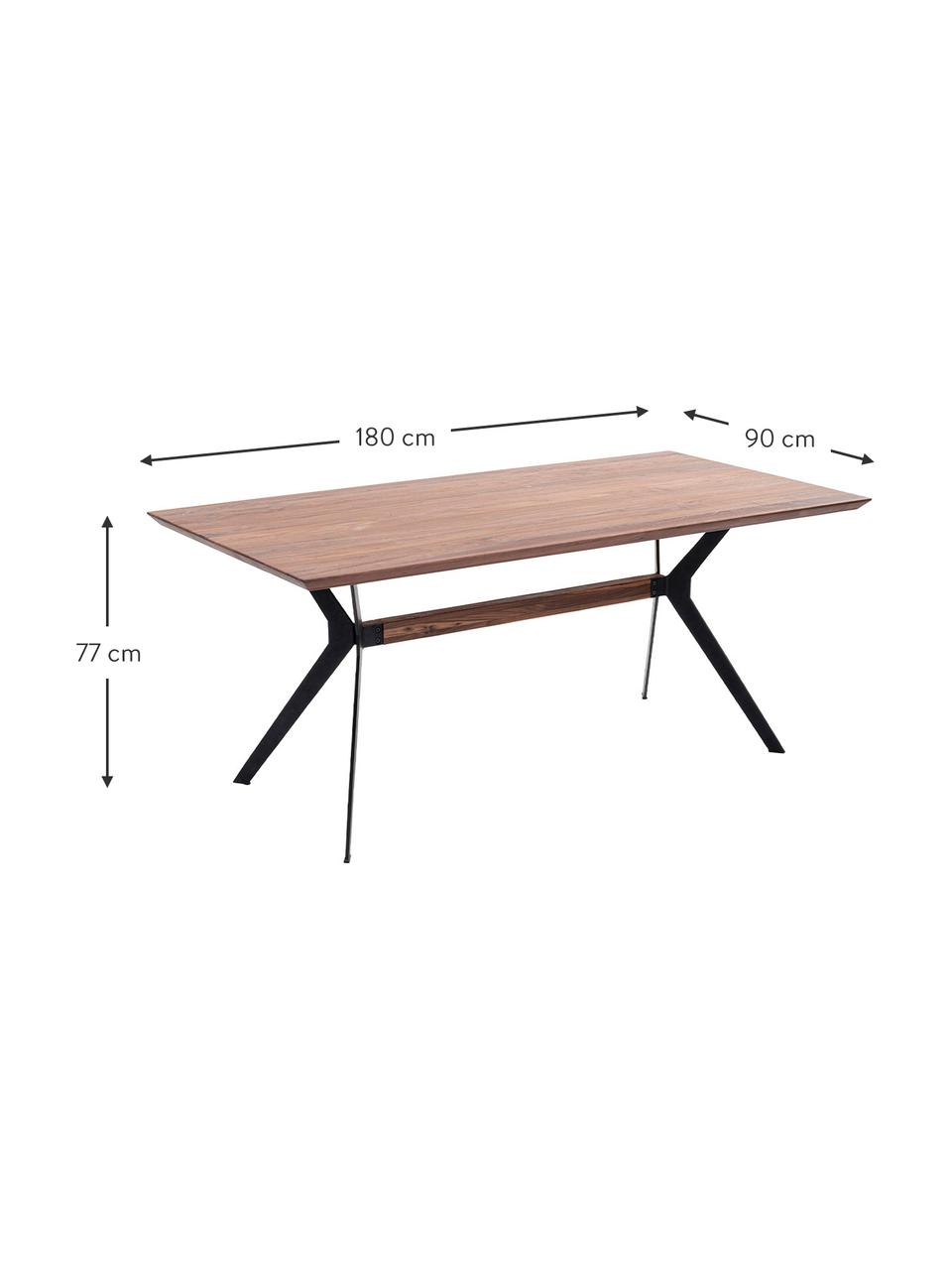 Eettafel Downtown van walnoothout, in verschillende formaten, Tafelblad: massief gelakt walnoothou, Poten: gepoedercoat staal en wal, Walnoothout, B 180 x D 90 cm