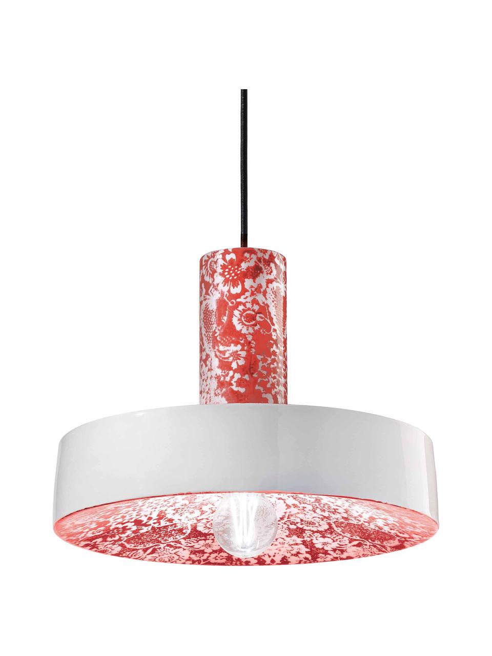 Závesná lampa z keramiky s kvetinovým vzorom Pi, Červená, biela