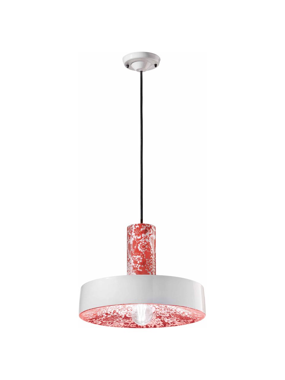 Hanglamp Pi, Lampenkap: keramiek, Baldakijn: keramiek, Rood, wit, Ø 35 x H 26 cm