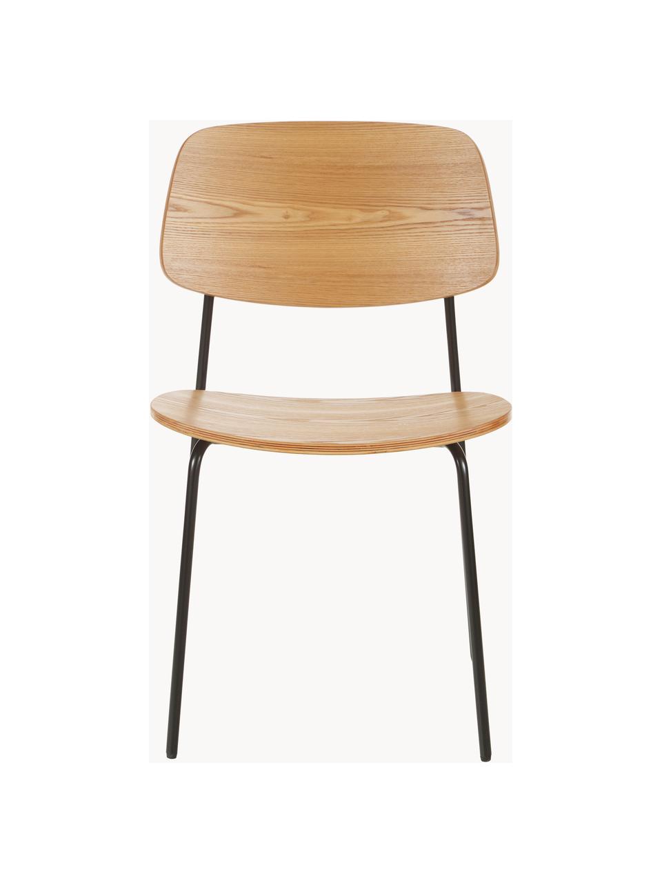 Holzstühle Nadja, 2 Stück, Sitzfläche: Sperrholz mit Eschenholzf, Beine: Metall, pulverbeschichtet, Helles Holz, B 50 x T 53 cm