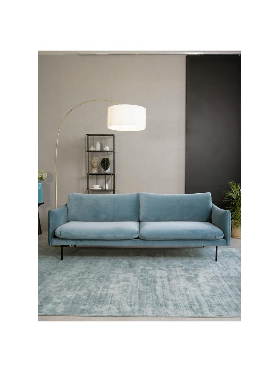 Fluwelen bank Moby (3-zits) met metalen poten, Bekleding: fluweel (hoogwaardig poly, Frame: massief grenenhout, FSC-g, Poten: gepoedercoat metaal, Fluweel turquoise, B 220 x D 95 cm