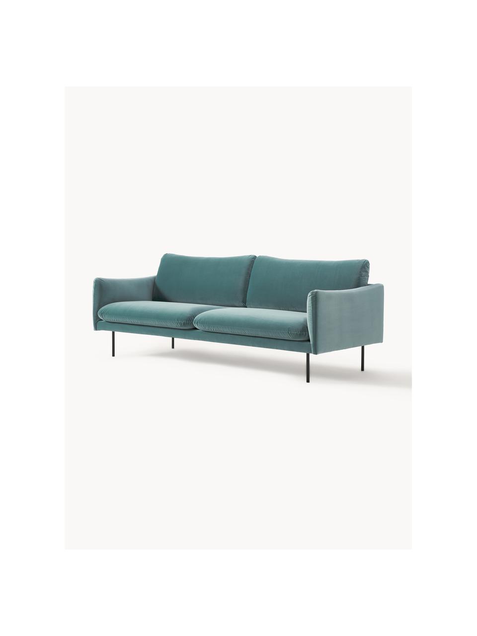 Sofa z aksamitu Moby (3-osobowa), Tapicerka: aksamit (wysokiej jakości, Stelaż: lite drewno sosnowe, Nogi: metal malowany proszkowo , Petrol aksamit, S 220 x G 95 cm