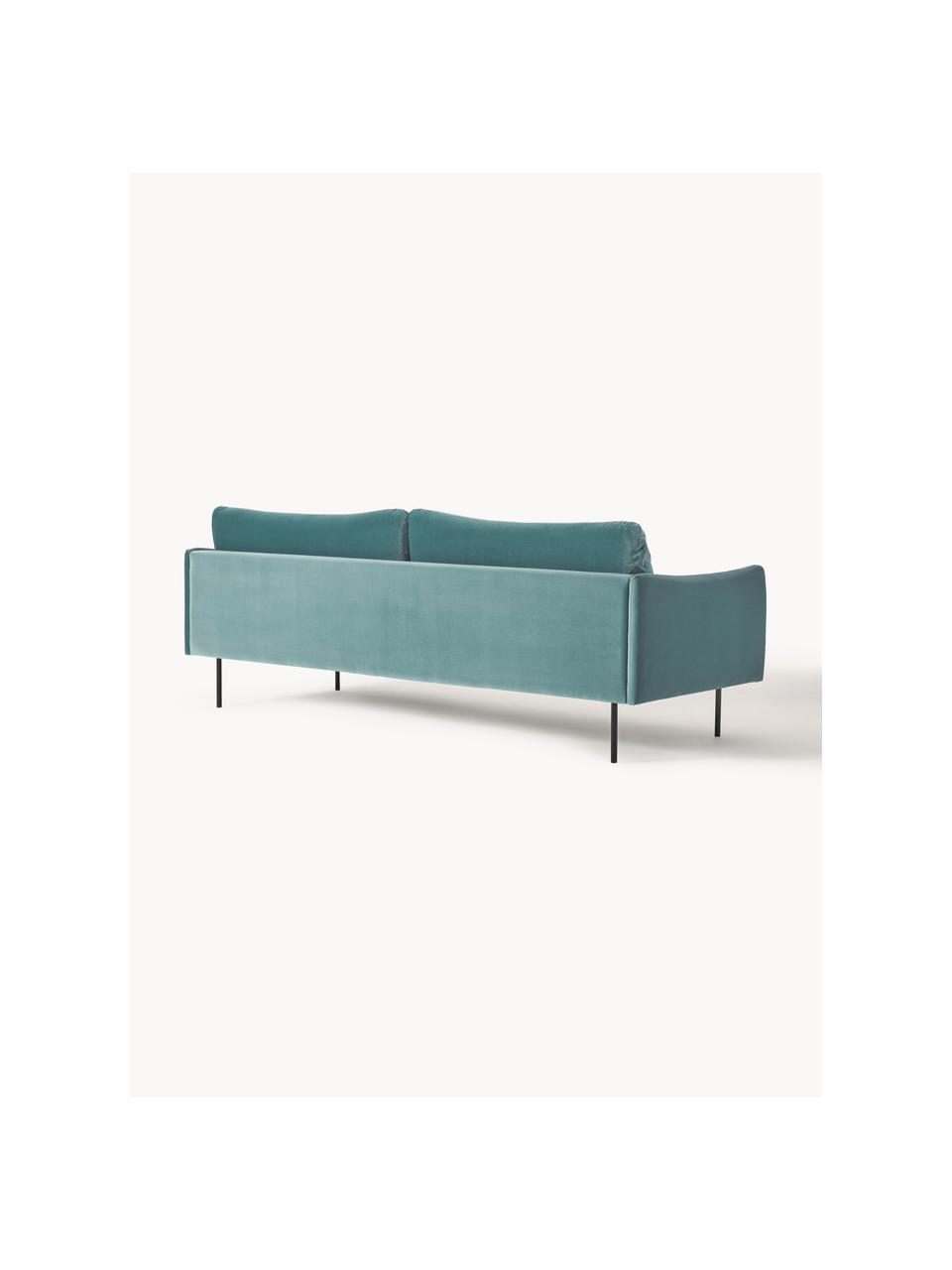 Sofa z aksamitu Moby (3-osobowa), Tapicerka: aksamit (wysokiej jakości, Stelaż: lite drewno sosnowe, Nogi: metal malowany proszkowo , Petrol aksamit, S 220 x G 95 cm