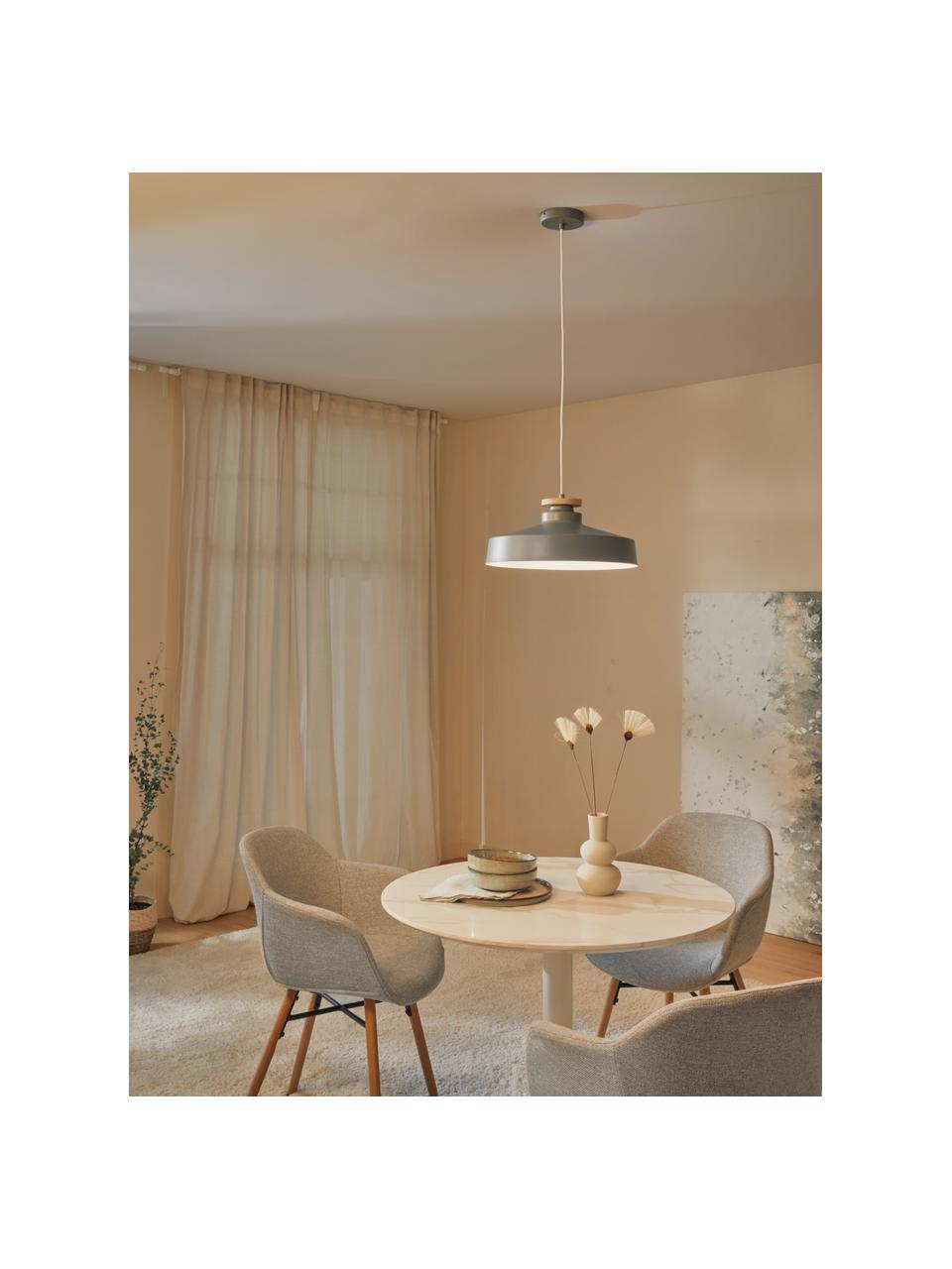 Scandi hanglamp Malm, Lampenkap: metaal, Decoratie: hout, Baldakijn: metaal, Grijs, Ø 40 x H 20 cm