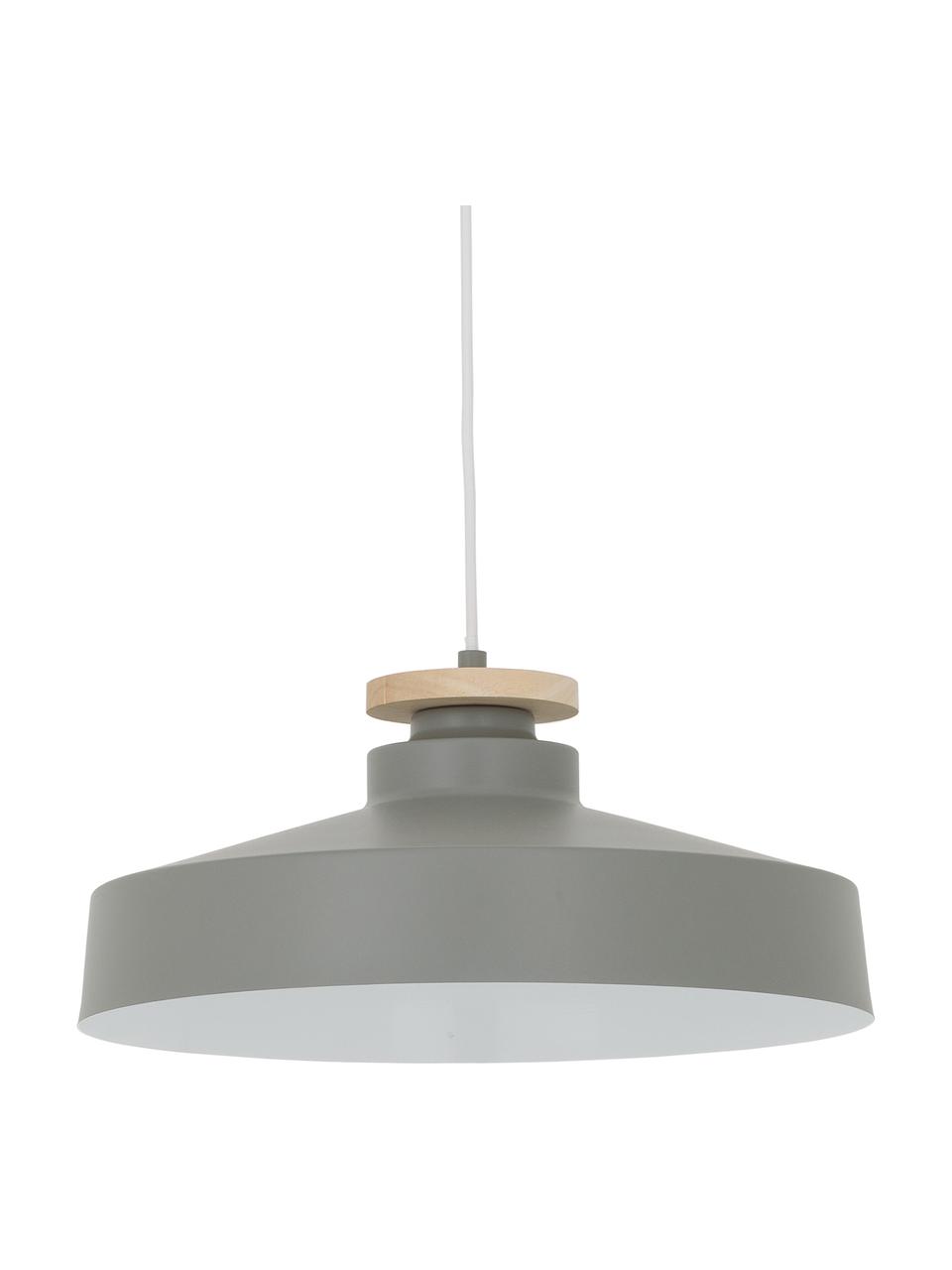 Scandi hanglamp Malm, Lampenkap: metaal, Decoratie: hout, Baldakijn: metaal, Grijs, Ø 40 x H 20 cm