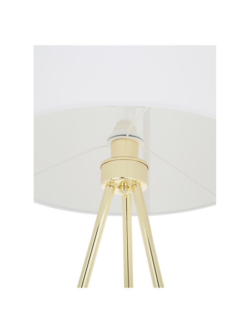 Tripod Stehlampe Cella mit Stoffschirm, Lampenschirm: Baumwollgeschmisch, Lampenfuß: Metall, Weiß, Goldfarben, H 147 cm