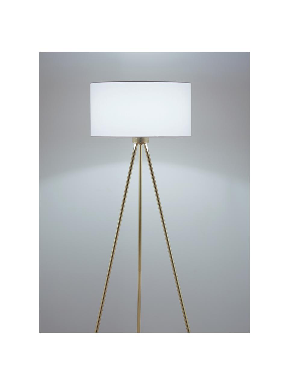 Lampa podłogowa trójnóg z kloszem z tkaniny Cella, Biały, odcienie złotego, W 147 cm