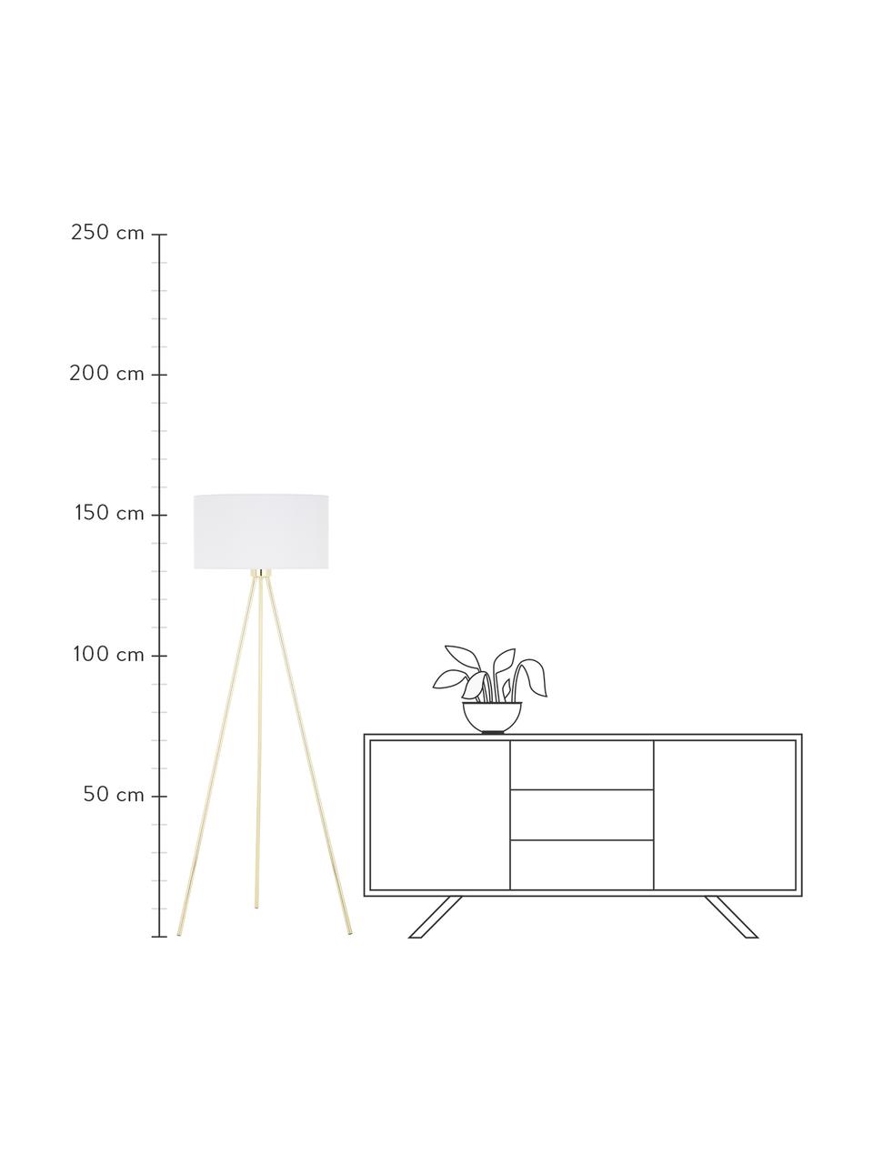 Lámpara de pie trípode Cella, Pantalla: mezcla de algodón, Cable: plástico, Blanco, dorado, Ø 48 x Al 158 cm
