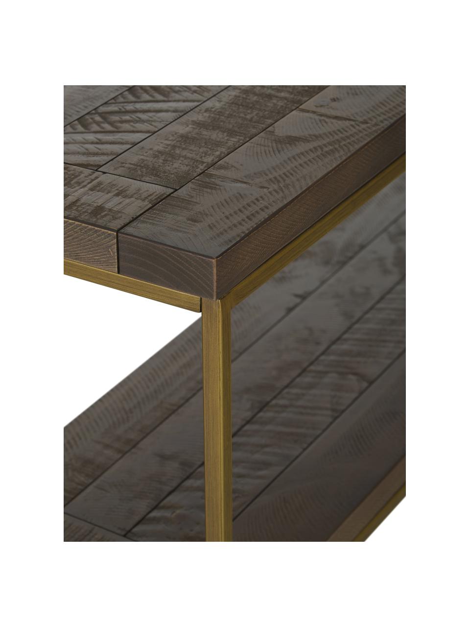 Konzolový stolek v industriálním stylu Dalton, Police: šedavě hnědá s viditelnou dřevěnou strukturou Rám: zlatá
