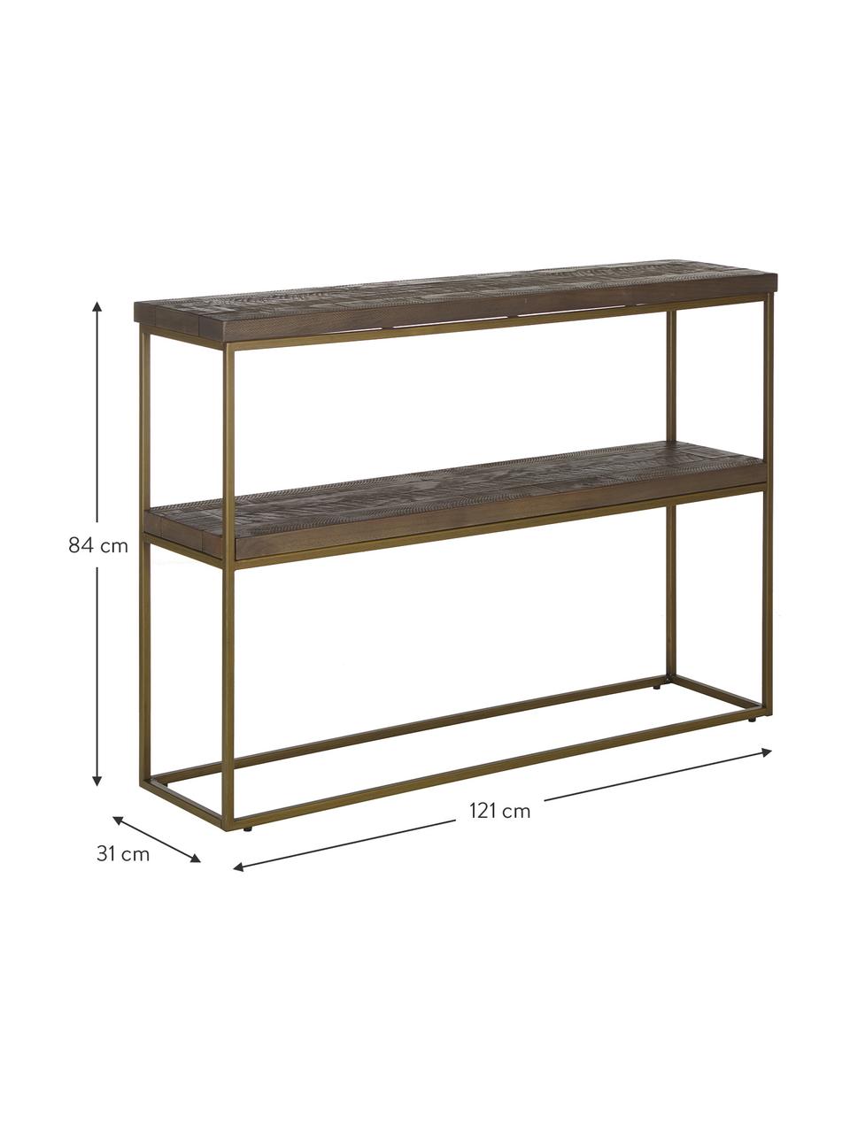 Console gris-brun avec 2 plateaux Dalton, Tablette : gris-brun avec structure en bois visible Structure : couleur dorée