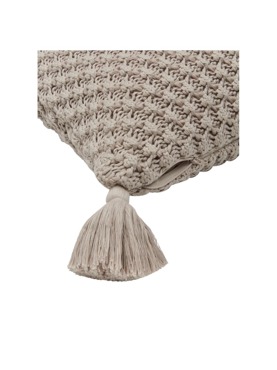 Pletený povlak na polštář se střapci Astrid, 100% česaná bavlna, Béžová, Š 50 cm, D 50 cm