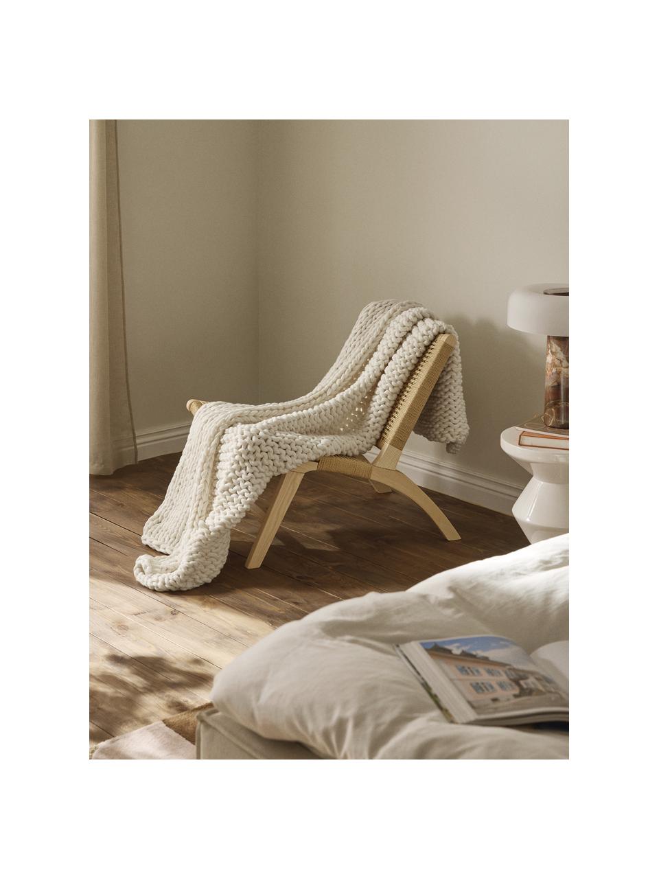 Handgemachte Grobstrick-Decke Adyna, 100 % Baumwolle, Off White, B 130 x L 170 cm