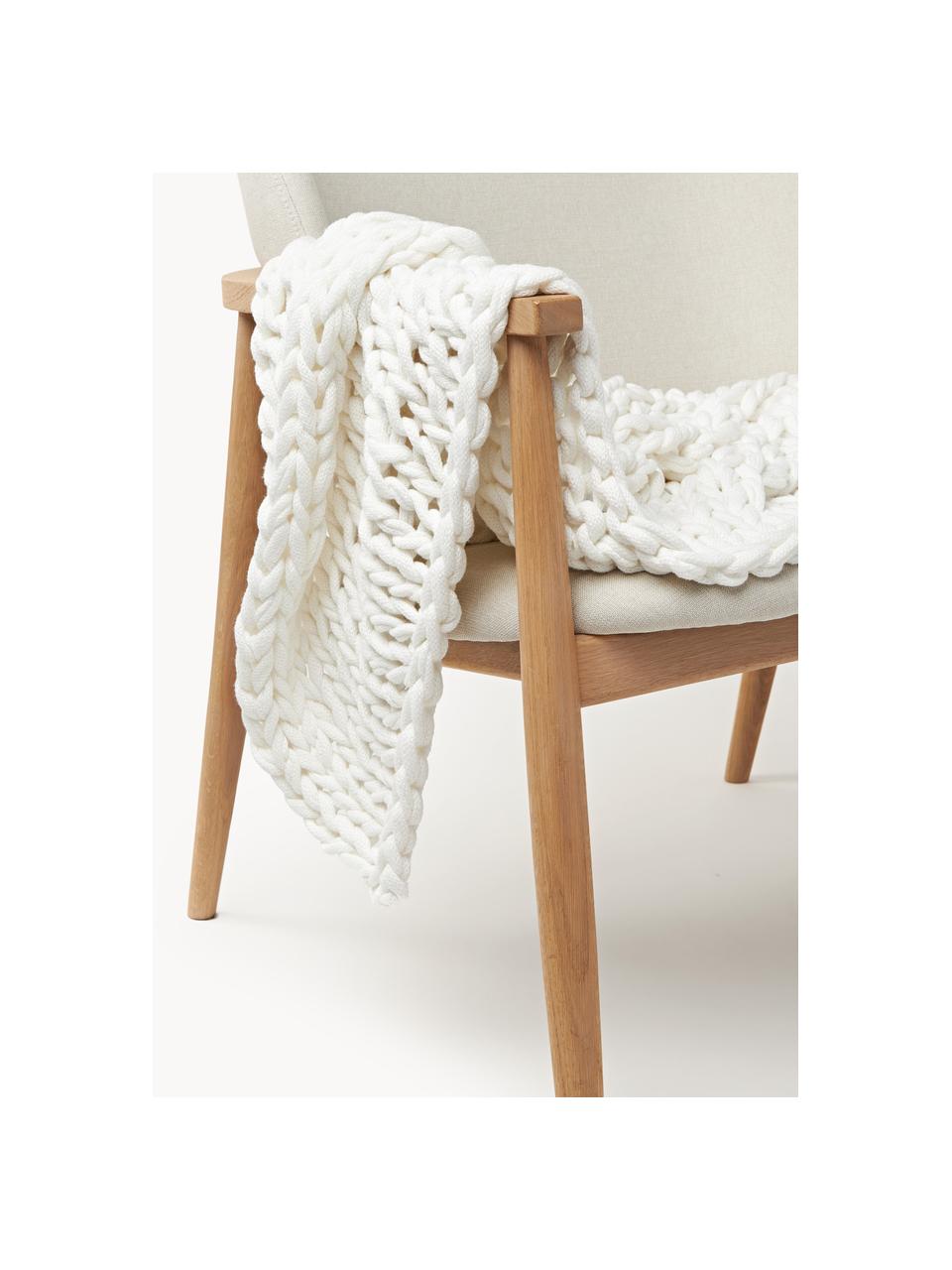 Handgemachte Grobstrick-Decke Adyna, 100 % Baumwolle, Off White, B 130 x L 170 cm