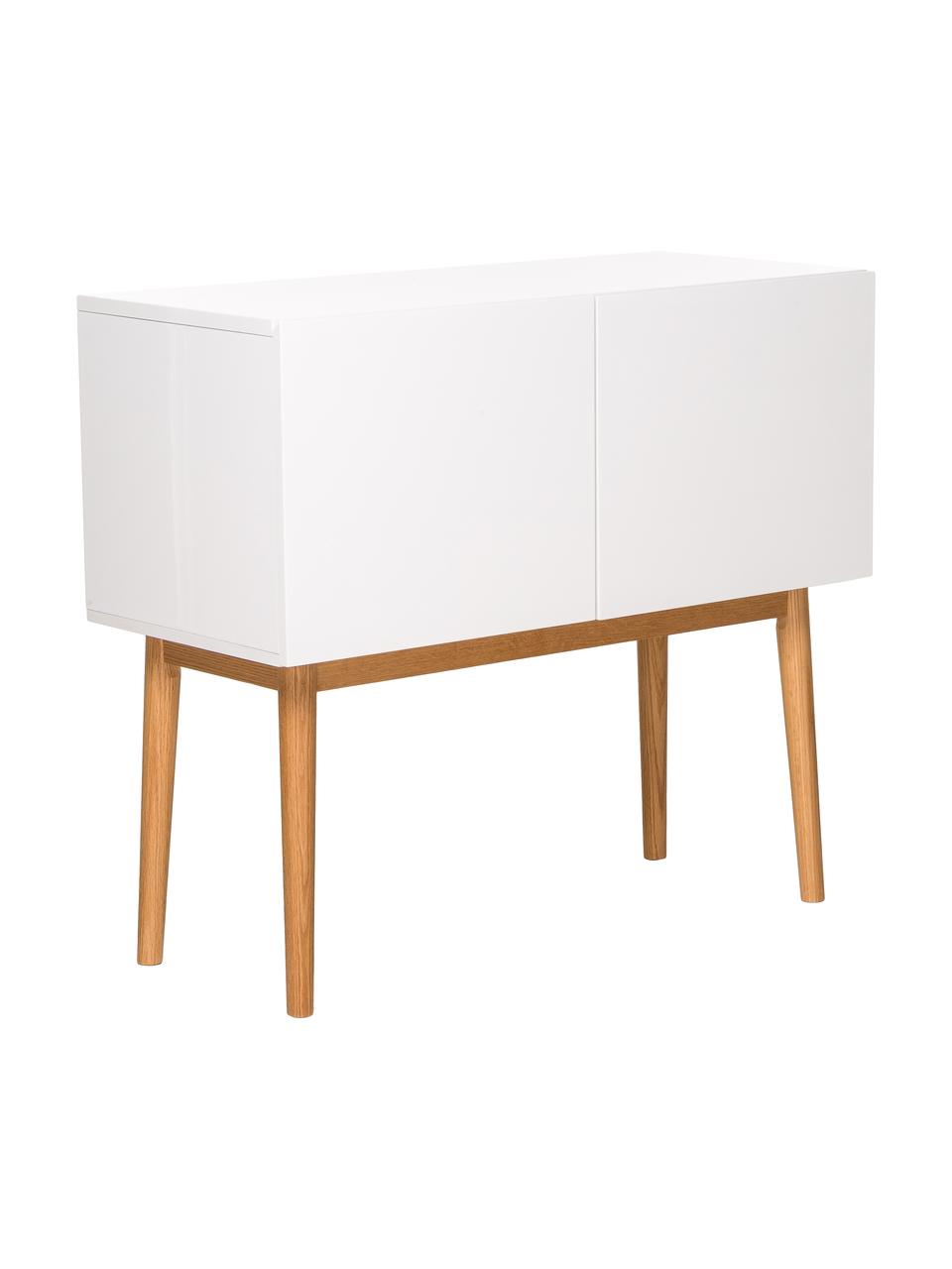 Kleines Sideboard High on Wood in Weiss Hochglanz, Korpus: Mitteldichte Holzfaserpla, Weiss, natur, 90 x 80 cm