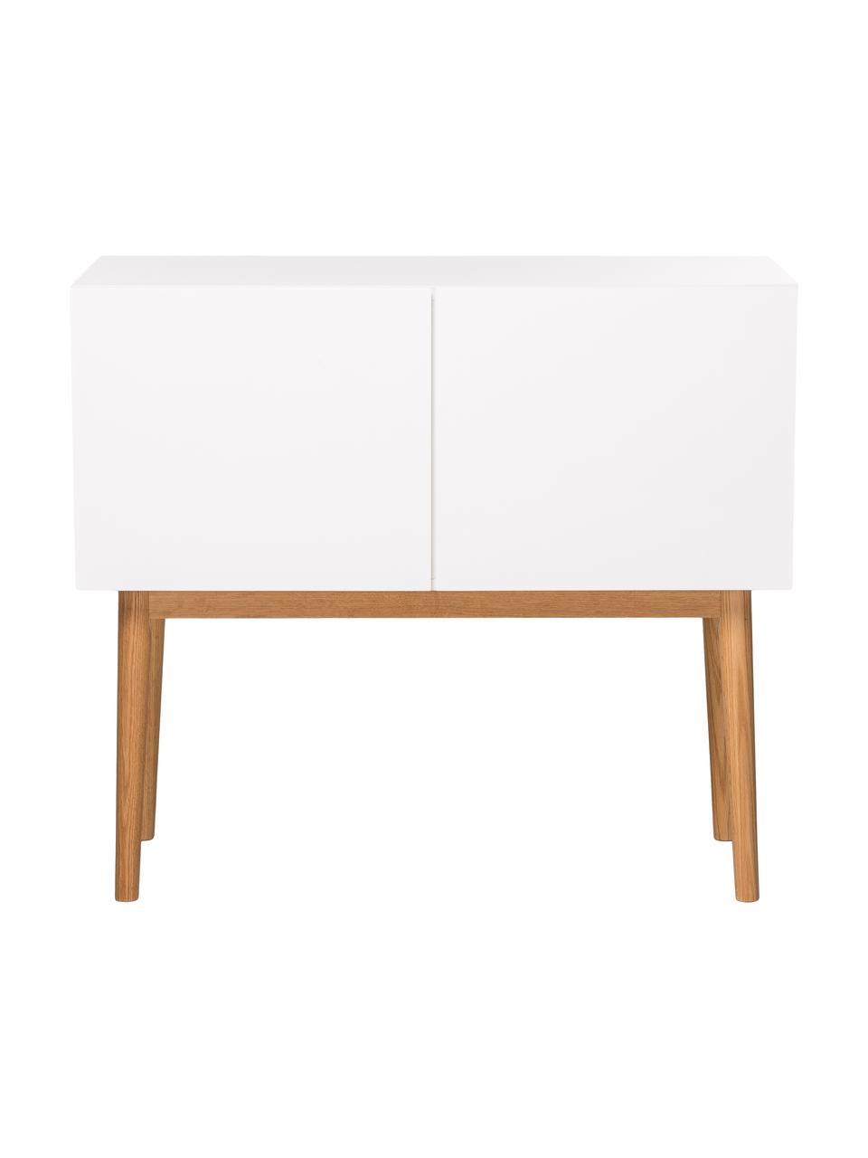 Credenza bianca lucida High on Wood, Piedini: legno di quercia massicci, Bianco, legno naturale, Larg. 90 x Alt. 80 cm