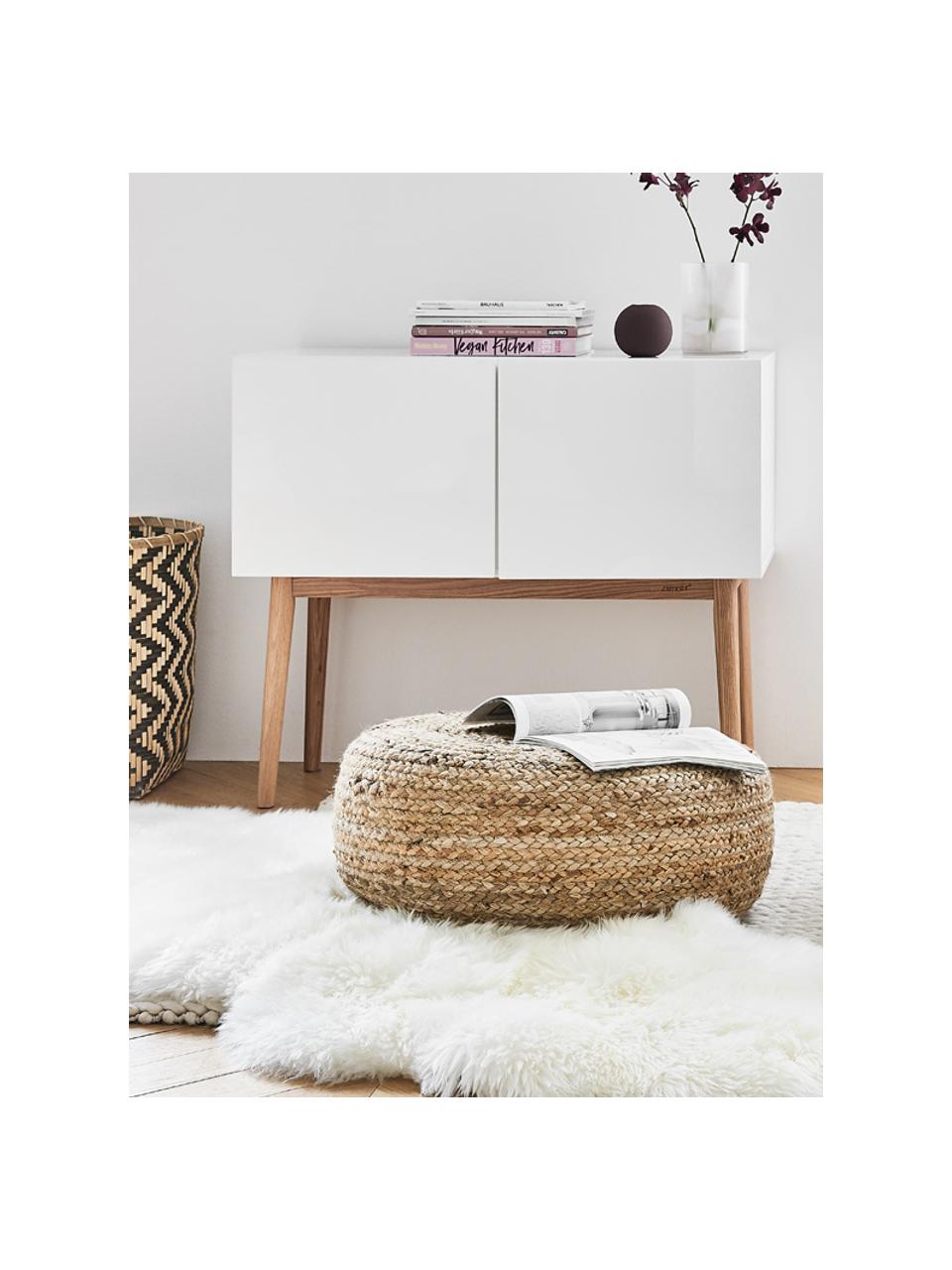 Kleines Sideboard High on Wood in Weiss Hochglanz, Korpus: Mitteldichte Holzfaserpla, Weiss, natur, 90 x 80 cm