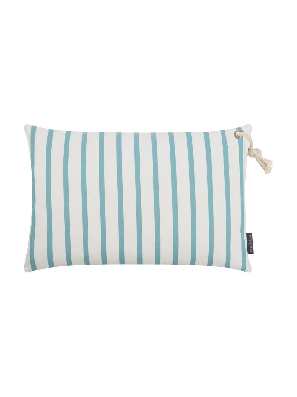 Housse de coussin rectangulaire à rayures Malta, 100 % polyacrylique, Blanc, turquoise, larg. 40 x long. 60 cm