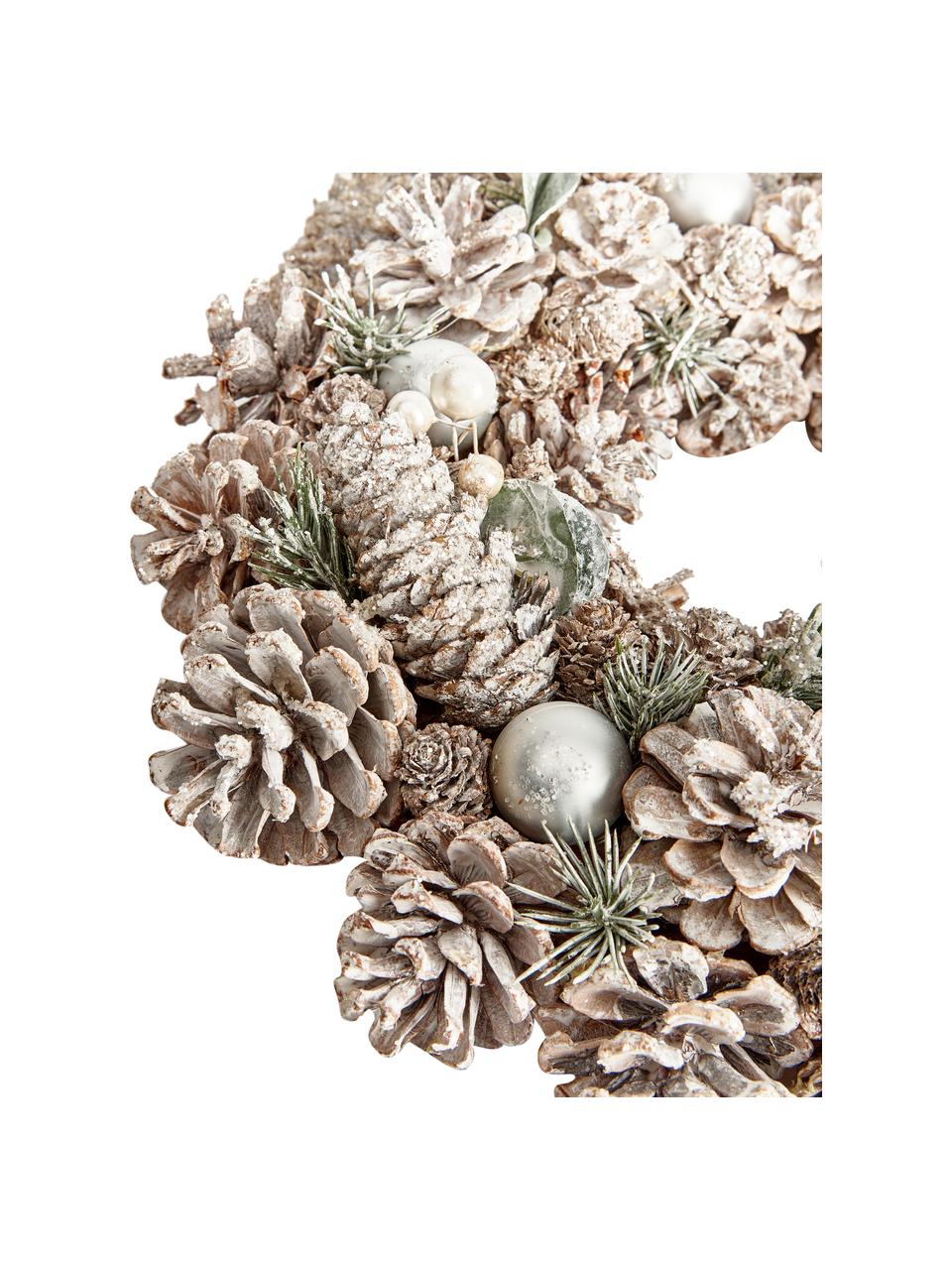 Corona navideña Pearly, Fibras naturales, plástico, Tonos beige, Ø 34 x F 9 cm