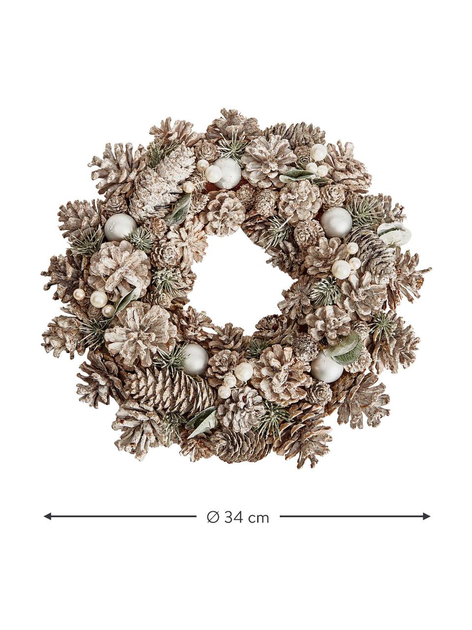 Vánoční věnec Pearly, Přírodní vlákno, umělá hmota, Zelená, béžová stříbrná, Ø 34 cm, H 9 cm