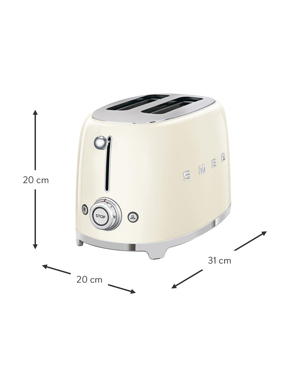 Kompakt Toaster 50's Style, Edelstahl, lackiert, Cremeweiß, glänzend, B 31 x T 20 cm