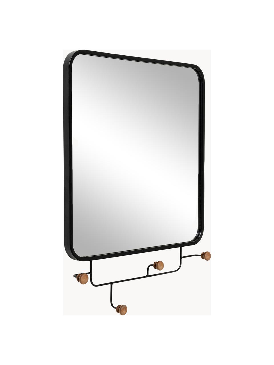 Nástěnný věšák se zrcadlem Gina, Černá, jedlové dřevo, Š 50 cm, V 65 cm