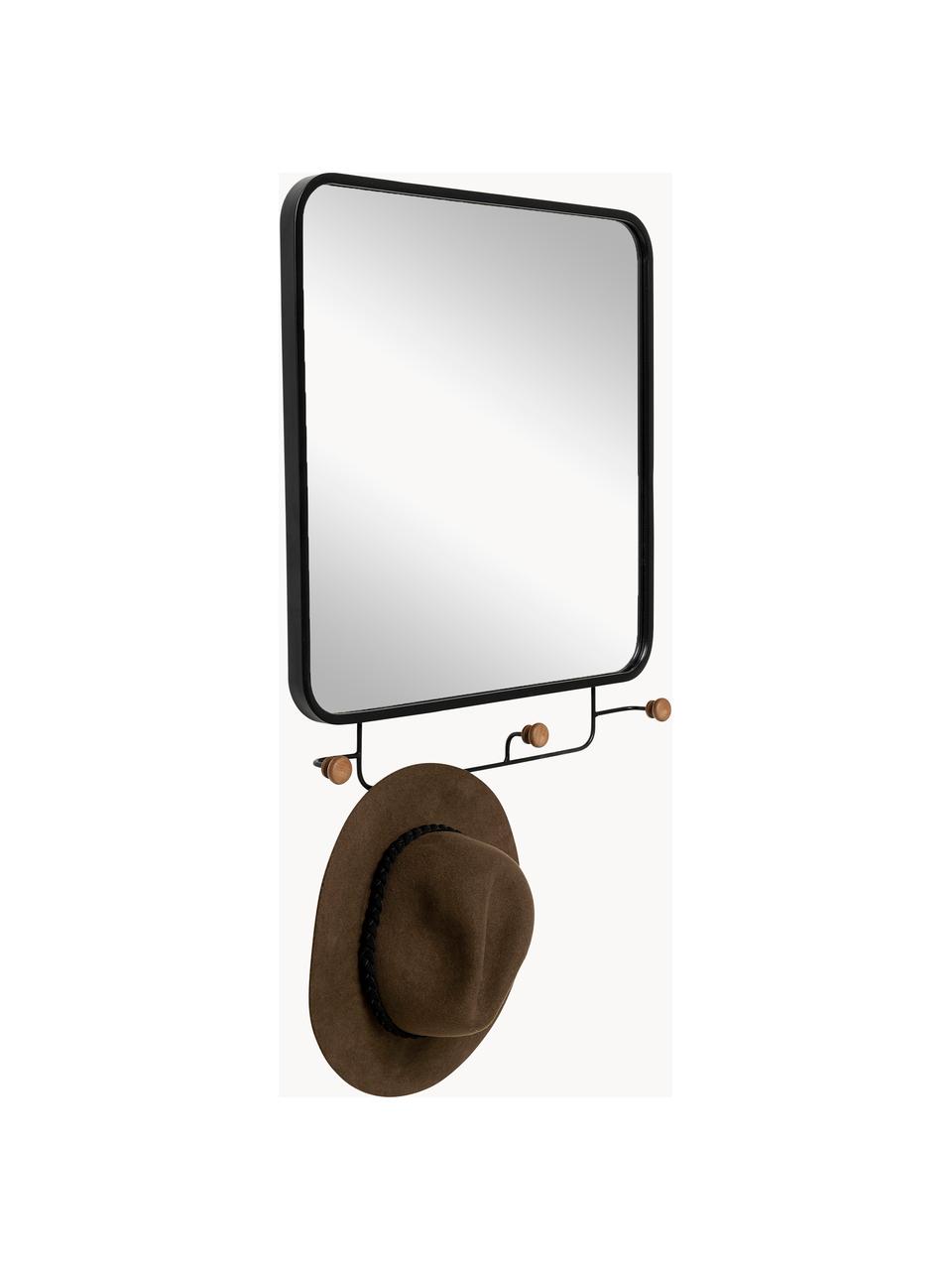 Nástěnný věšák se zrcadlem Gina, Černá, jedlové dřevo, Š 50 cm, V 65 cm