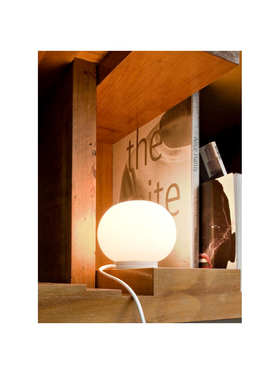 Lámpara de mesa pequeña Glo-Ball, Pantalla: vidrio, Estructura: plástico, Cable: plástico, Blanco, Ø 12 x Al 9 cm