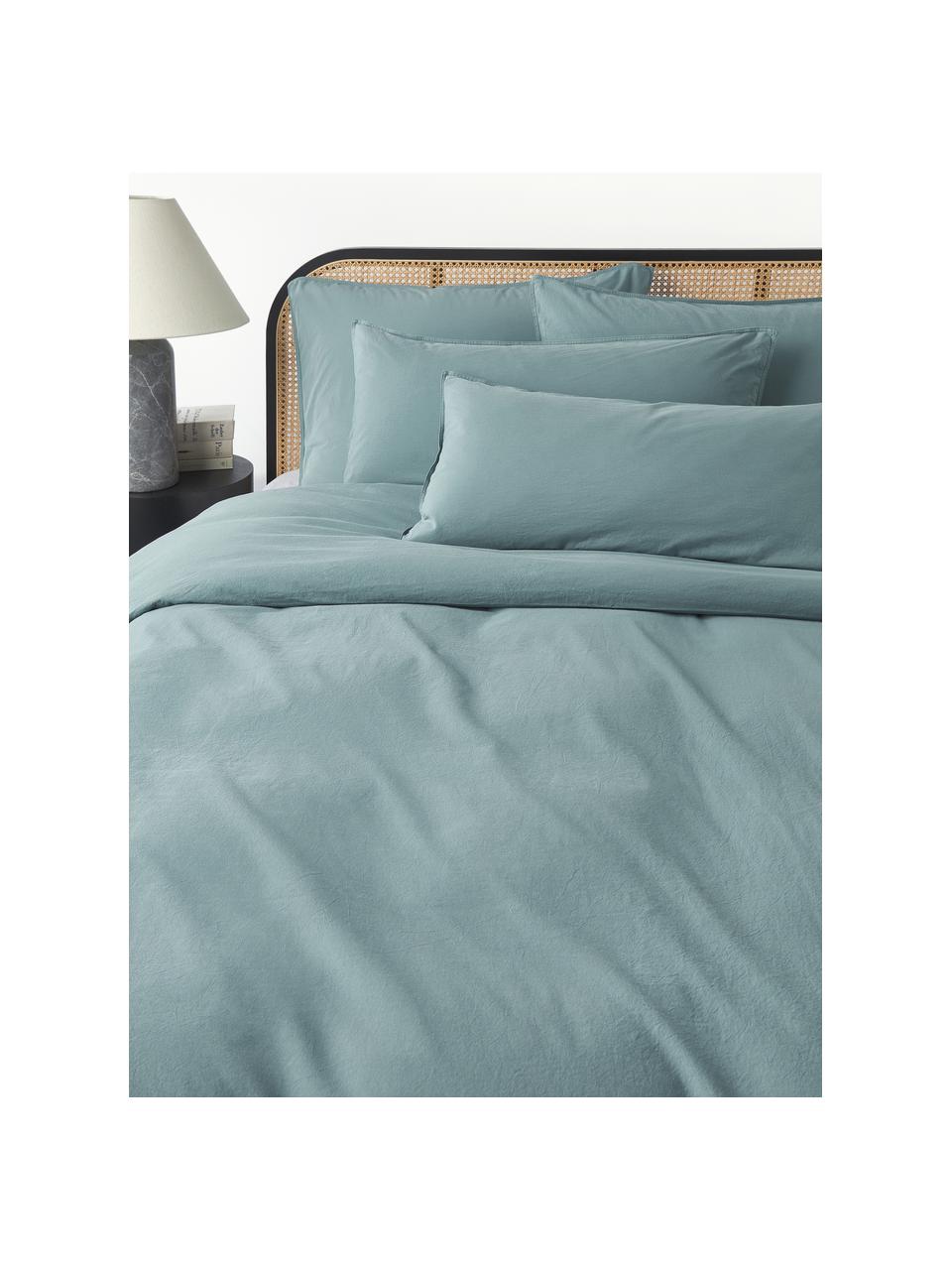 Funda nórdica de percal lavado Debbie, Azul petróleo, Cama 90 cm (155 x 220 cm)