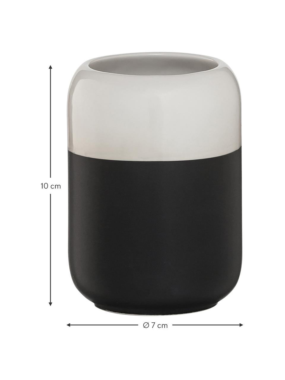 Vaso cepillo de dientes Sphere, Porcelana, Negro, blanco, Ø 7 x Al 10 cm