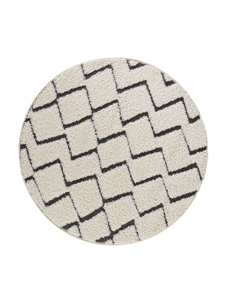 Tapis rond outdoor à effet relief Dades, Crème, noir