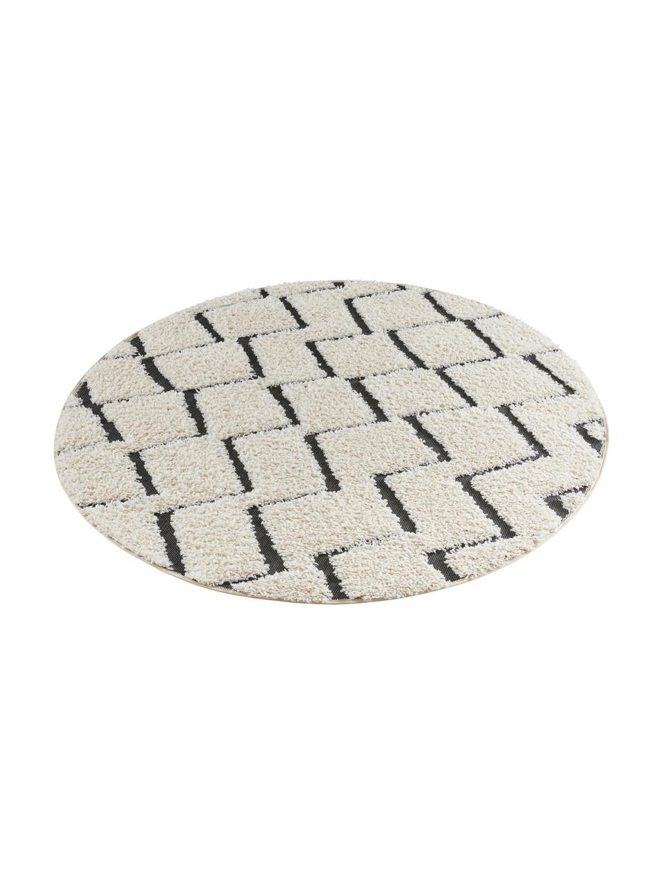 Tapis rond outdoor à effet relief Dades, Crème, noir