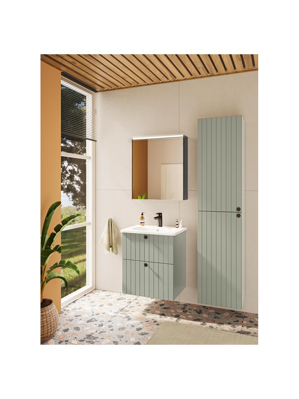 Armadietto da bagno alto con superficie opaca Emil, Verde salvia, Larg. 40 x Alt. 180 cm