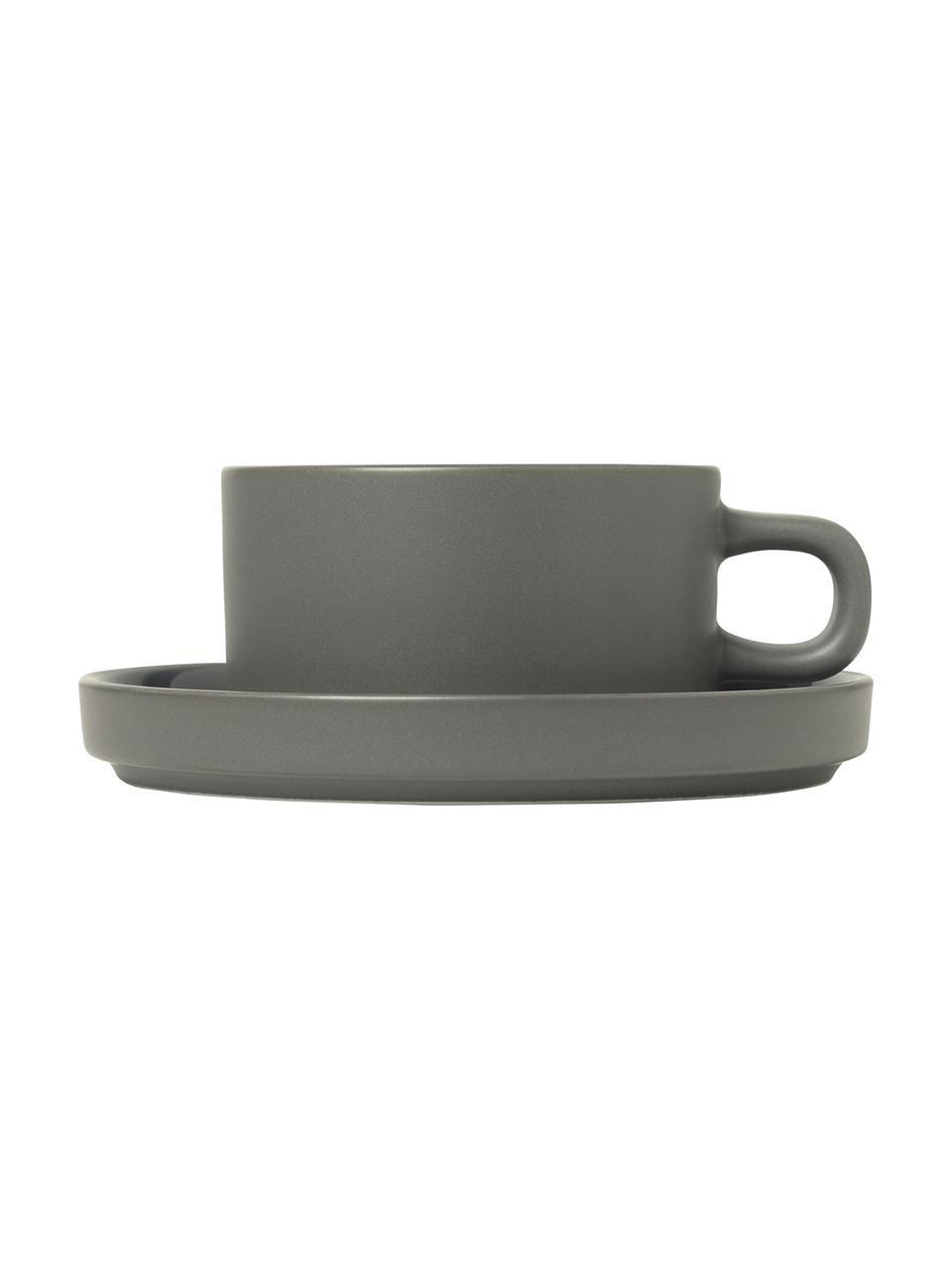 Tazzina color grigio scuro opaco/lucido Pilar 2 pz, Ceramica, Grigio scuro, Ø 9 x Alt. 5 cm, 170 ml