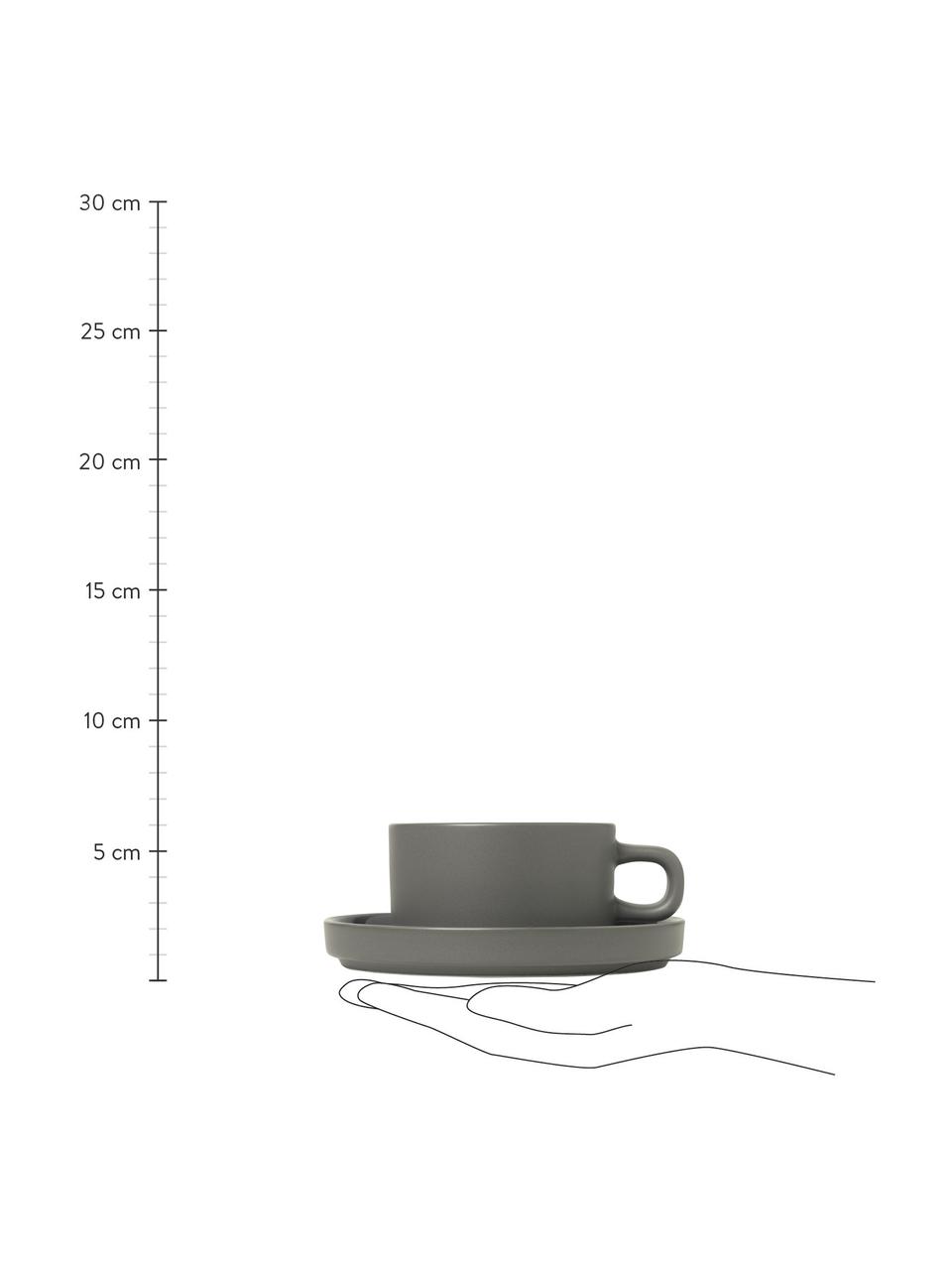 Kleine Tassen Pilar in Dunkelgrau matt/glänzend, 2 Stück, Keramik, Dunkelgrau, Ø 9 x H 5 cm, 170 ml