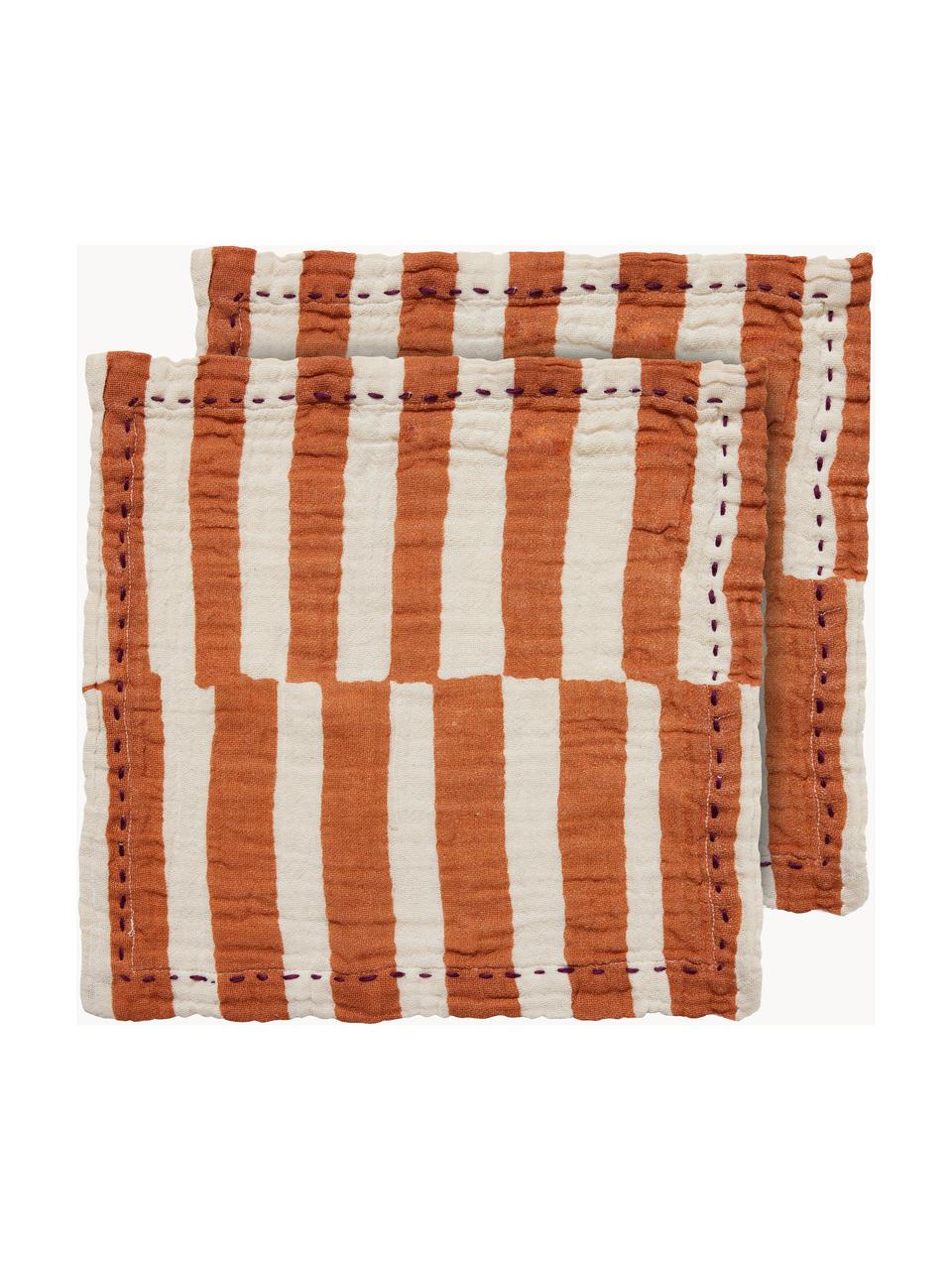 Serviettes de table Striped, 2 pièces, 100 % coton, Blanc, terracotta, larg. 30 x long. 30 cm