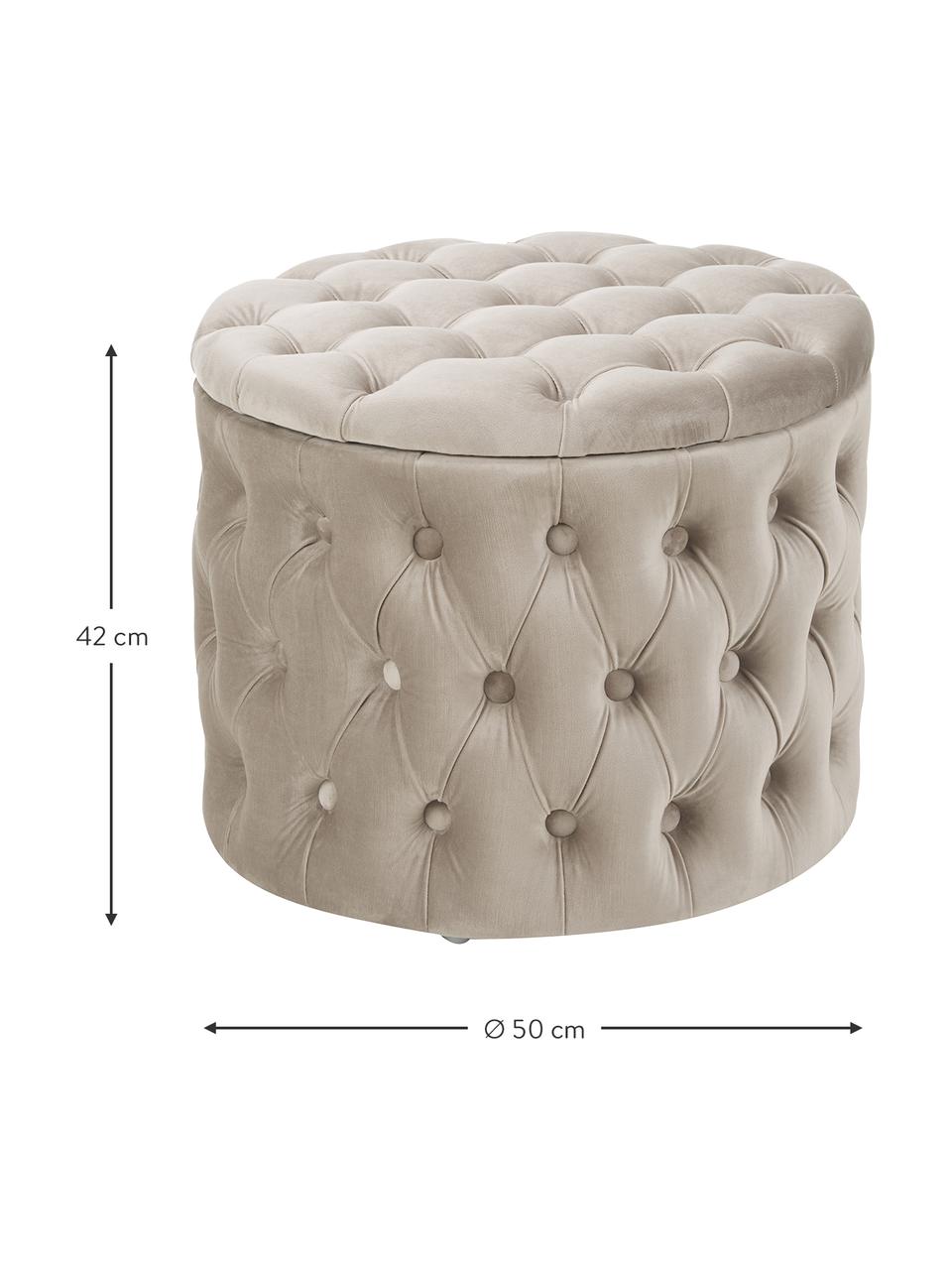 Sametový taburet s úložným prostorem Chiara, Taupe, Ø 50 cm, V 42 cm