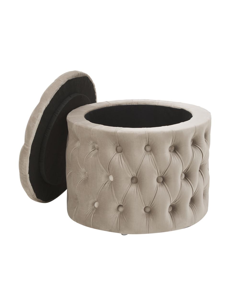 Sametový taburet s úložným prostorem Chiara, Taupe, Ø 50 cm, V 42 cm