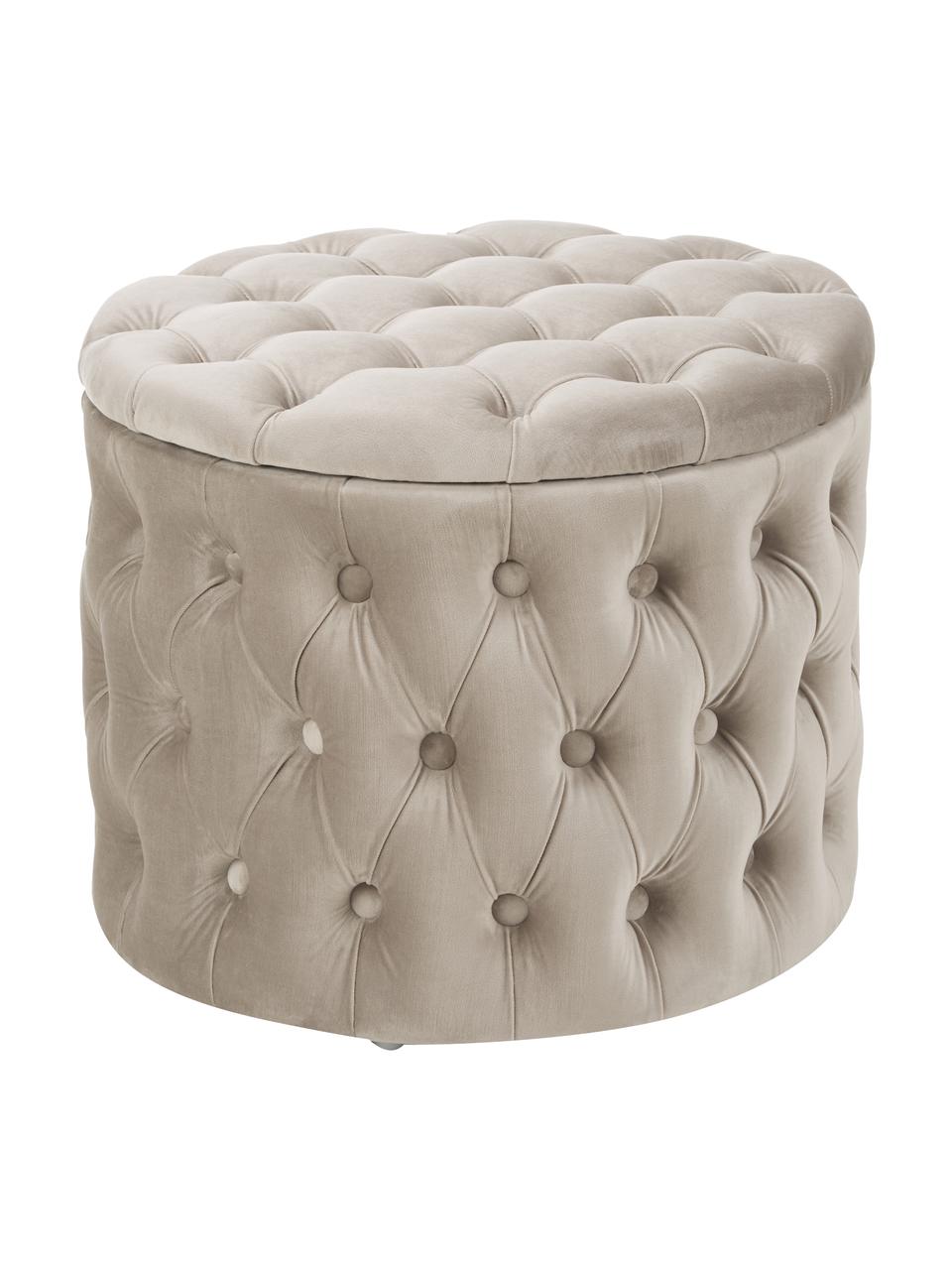 Puf z aksamitu z miejscem do przechowywania Chiara, Tapicerka: aksamit (poliester) Dzięk, Stelaż: drewno eukaliptusowe, Taupe aksamit, Ø 50 x W 42 cm