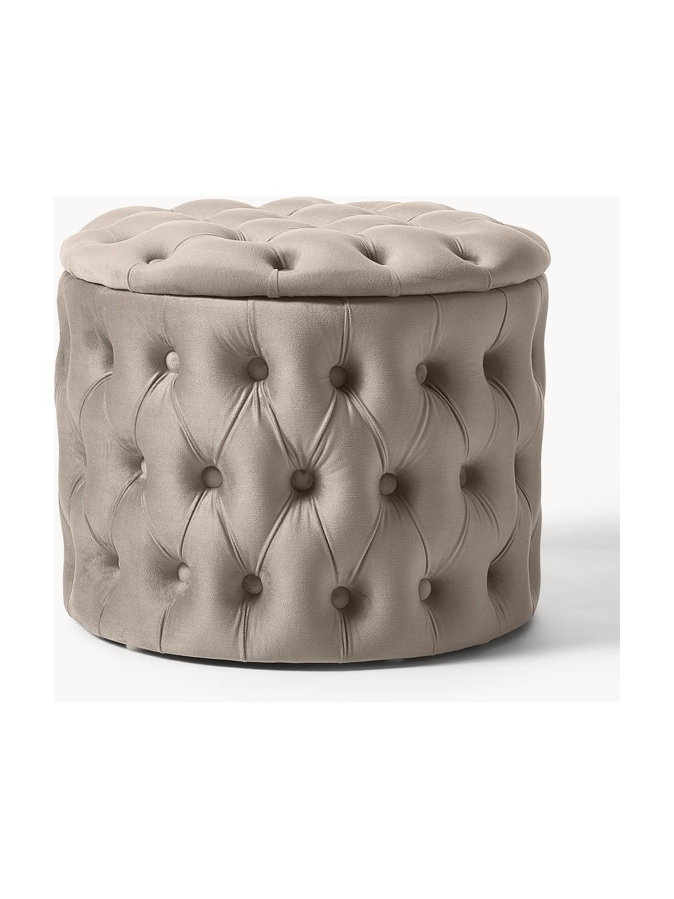 Pouf contenitore in velluto Chiara, Rivestimento: velluto (poliestere) Con , Velluto greige, Ø 50 x Alt. 42 cm