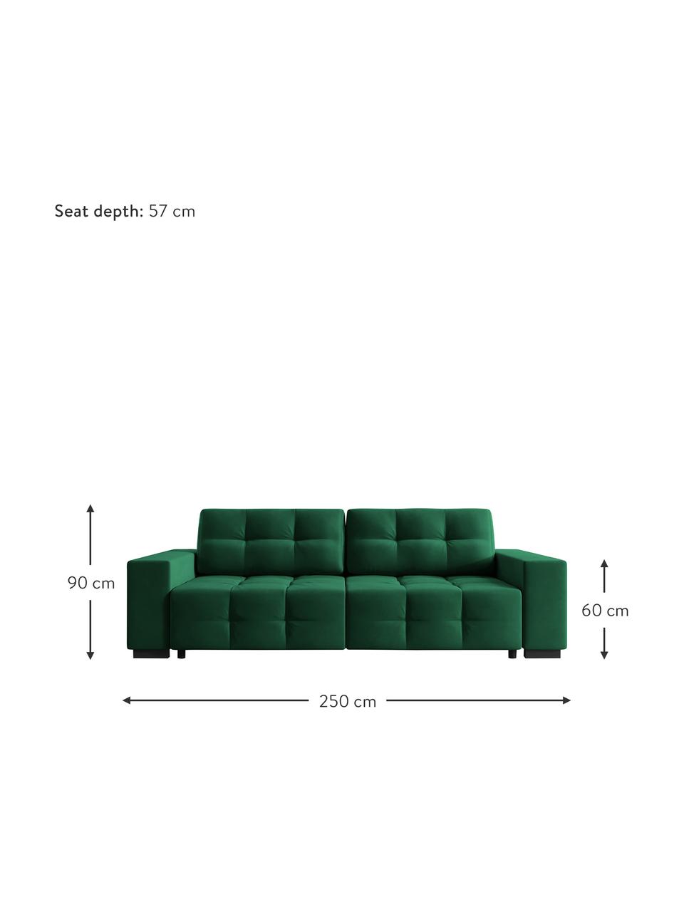 Sofa rozkładana z aksamitu Uvite (3-osobowa), Butelkowy zielony, S 250 x G 106 cm